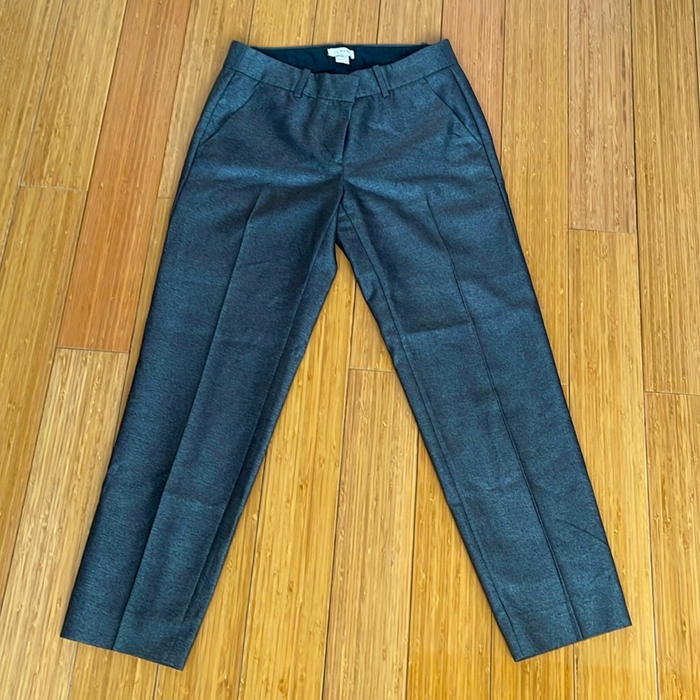 j crew metallic grey cropped dress pant